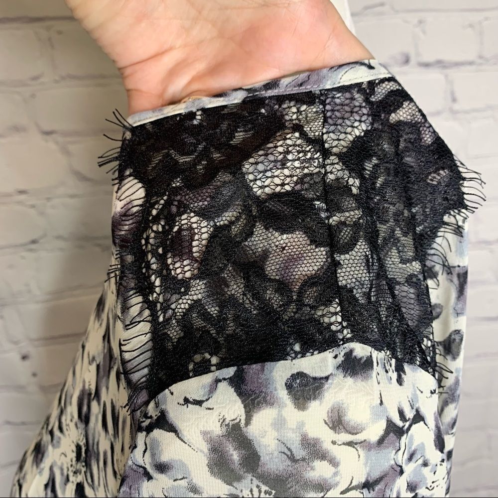 Lumiere Black and white floral semi-sheer lace shoulder long sleeve top - Picture 6 of 11